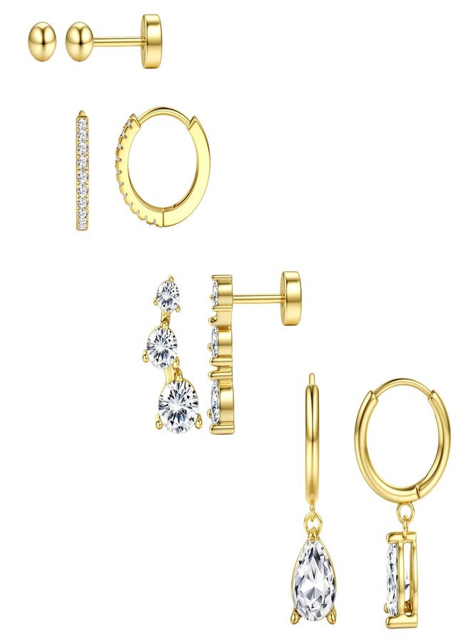BESTEEL Small Hoop Earrings for Women - Hypoallergenic Surgical Steel Flat Back Earring Stacks Set Dangle Huggie Stud Cartilage Jewelry Trendy 4 Pairs - Image 1
